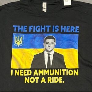 The Fight is Here I Need Ammunition Not a Ride Men’s Black Graphic Tee Size 2XL